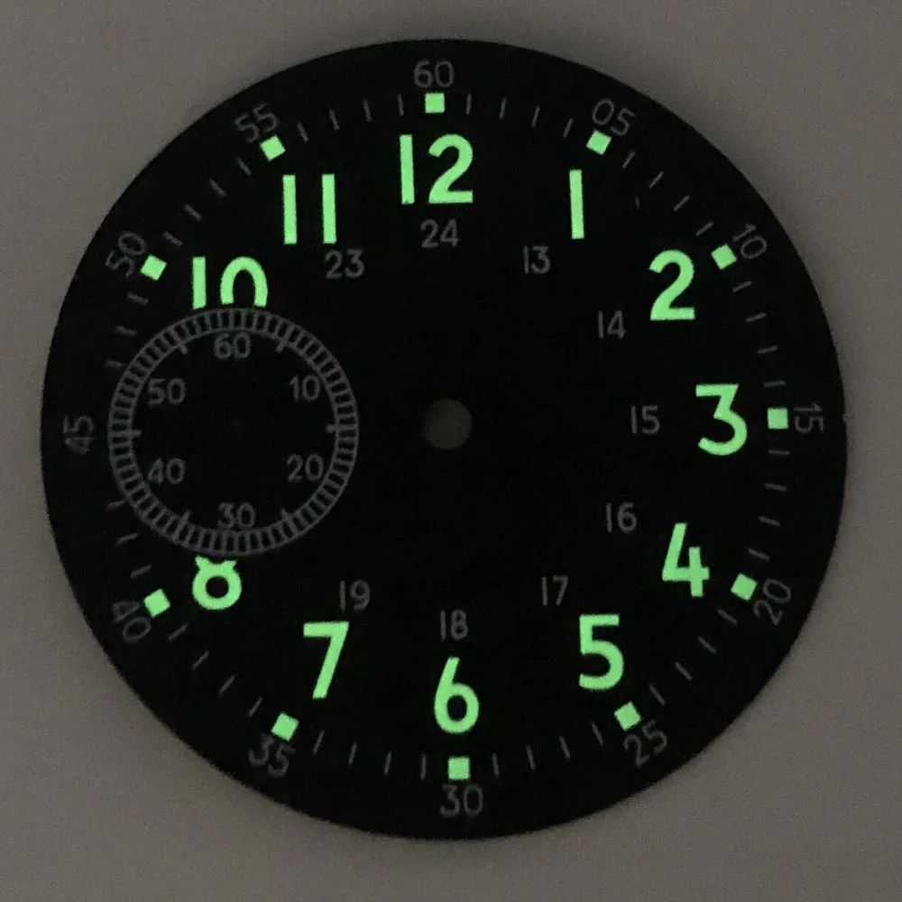 38.9mm Sterile Dial Green Luminous Fit ETA6497 Seagull ST3600 Movement Watch Parts Black Gray