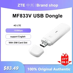 ZTE MF833V Modem 4G WiFi Cartão Sim, 150Mbps, Dongle USB portátil, Pocket Hotspot para Home Office, Roteador de sinal de rede