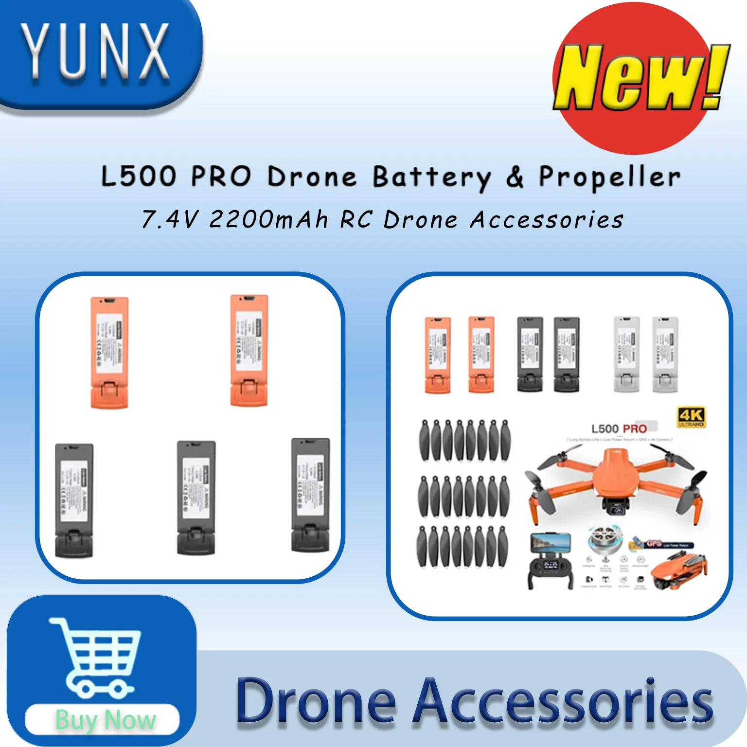

L500 PRO Drone Battery 7.4V 2200mAh Battery/Propeller For L500 PRO RC Drone Accessories L500PRO Dron Battery Toys