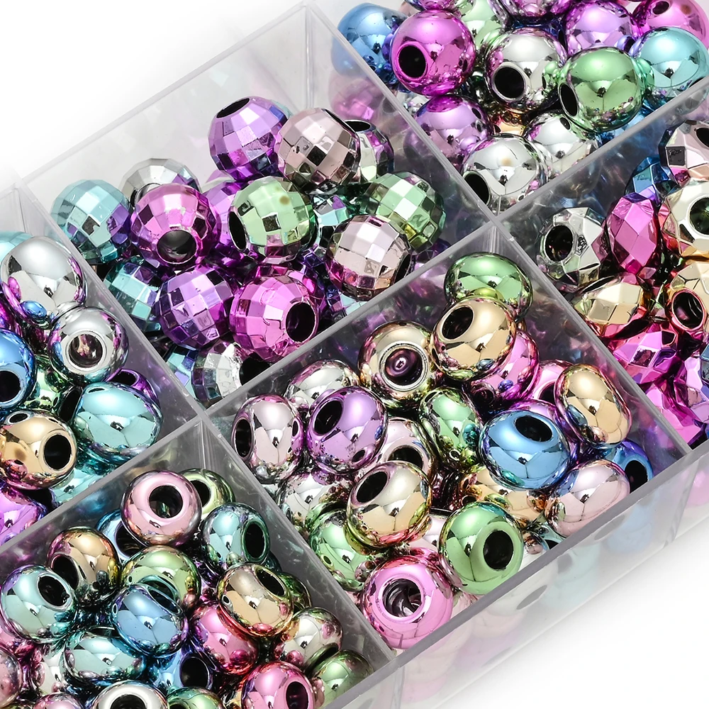 50 Stück CCB Metallische Farbige Acrylperlen Gemischte Farben Großlochige Runde Lose Abstandsperlen für DIY Schmuckherstellung Armband Halskette – Detail 7