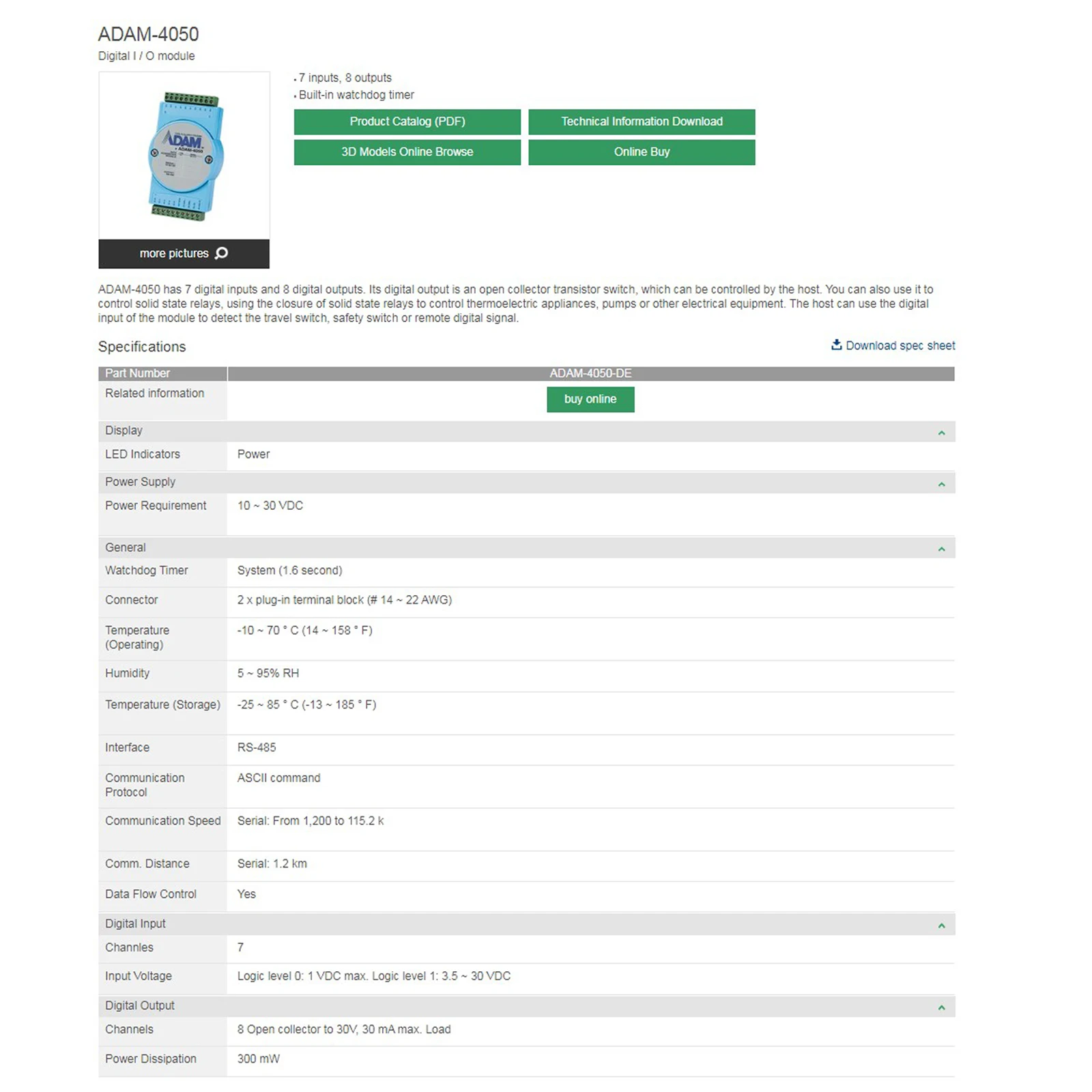 NEW ADAM  DATA ACQUISITION MODULES ADAM-4050 Adam has 7 Digital Inputs and 8 Digital Outputs