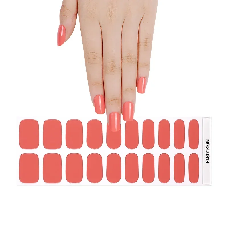 20Tips Gelei Roze Fluorescerende Uv Semi-Uitgeharde Gel Nagel Patch Parel Gradiënt Nude Lijm Slider Langdurige Nail Art Stickers