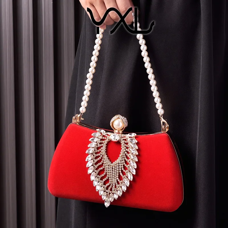 

YoReAi New Style Evening Bags Women Shoulder Bag Evening Wedding Bridal Handbag Pearl Flower Fashion Chain Party Packs