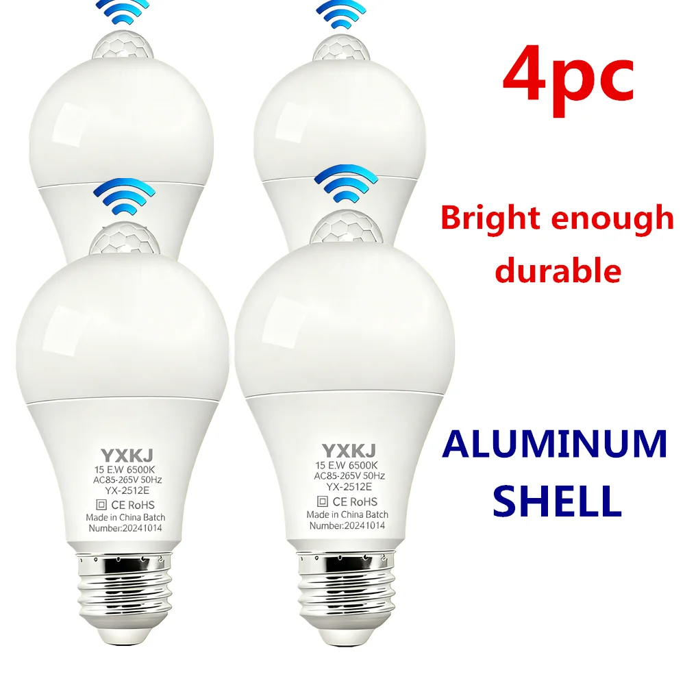 4pc-Lamps Human Body Sensor LED Bulb E27 LED Bulb, Smart Bulb That Turns On When Someone Comes, Household Automatic Sensor Light