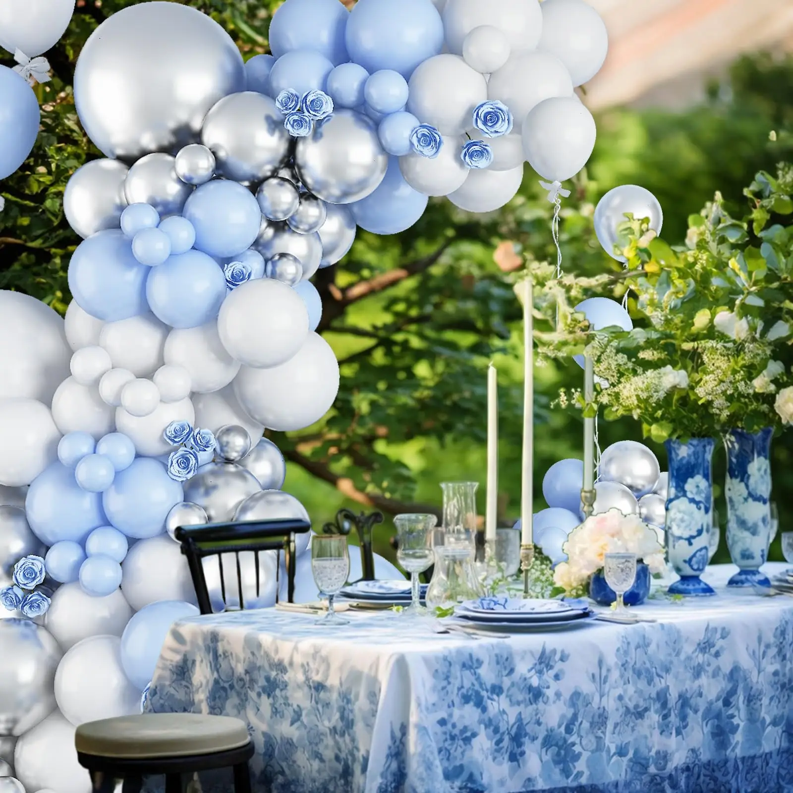 104pcs Blue White Balloon Garland Arch Kit, baby shower Gender revealing Anniversary bachelor party Birthday Wedding Decorations