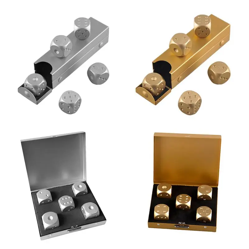 5Pcs Aluminum Whisky Dices With Portable Box Poker Party Game Portable Dice Man Boyfriend Novelty Gift Party Favors