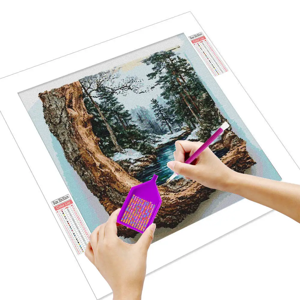 Huacan Forest River Landscape 5D Diamond Painting Tree Full Square Round Drill Mosaic Embroidery Diy Wall Home Decor Gift