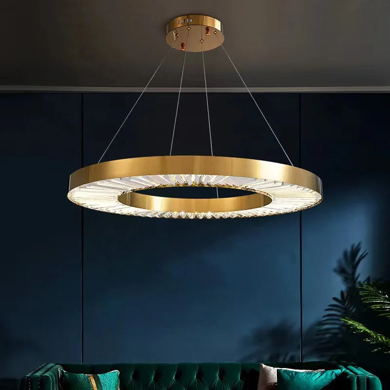 New Modern Crystal Gold Pendant Lamp LED Round Crystal Hanging Light For Bedroom Dining Hall Living Room Kitchen New Chandelier