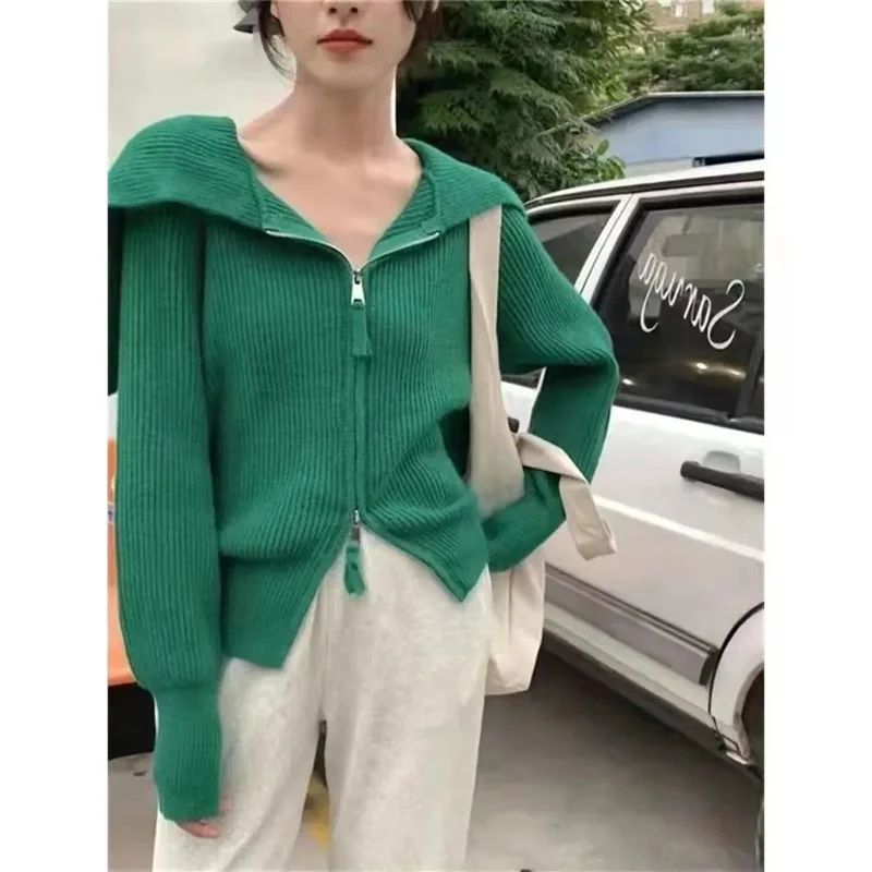كارديجان نسائي محبوك بطية صدر كبيرة ، توبات ملابس تريك نسائية ، سترة فضفاضة ، جاكيت عصري ، معطف نسائي ، ملابس خارجية خريفية ، جديد