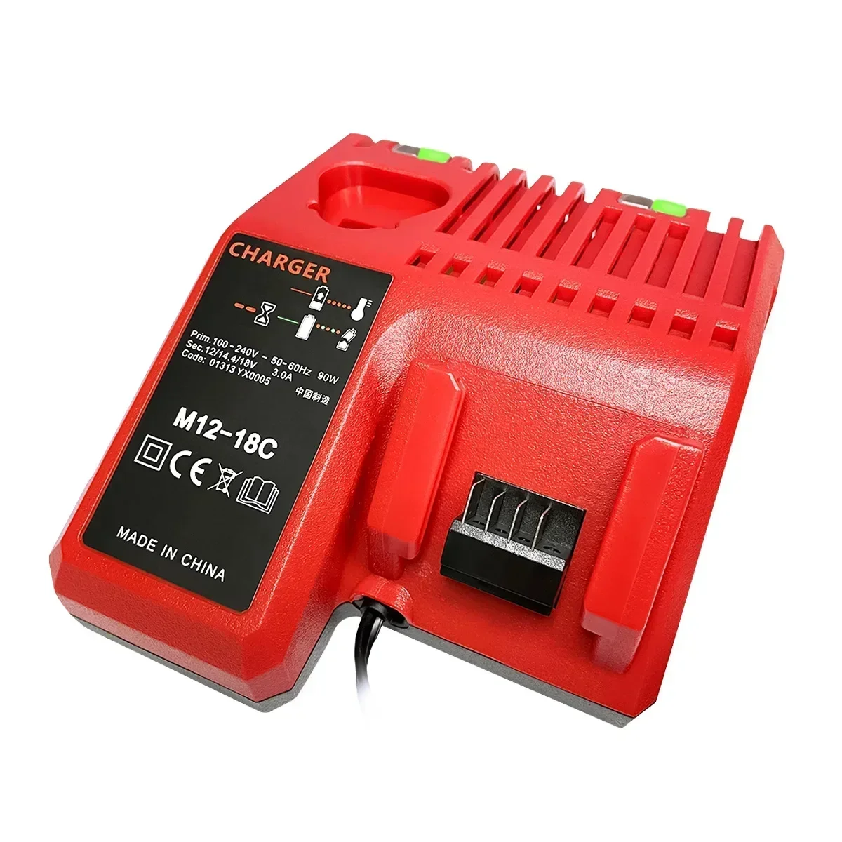 For Milwaukee M12-18C Dual Port Multi-Voltage Li-Ion Battery M12 M18, Li-Ion Replacement 3A 12V 14V 18V Rapid Charger US/EU PIUG