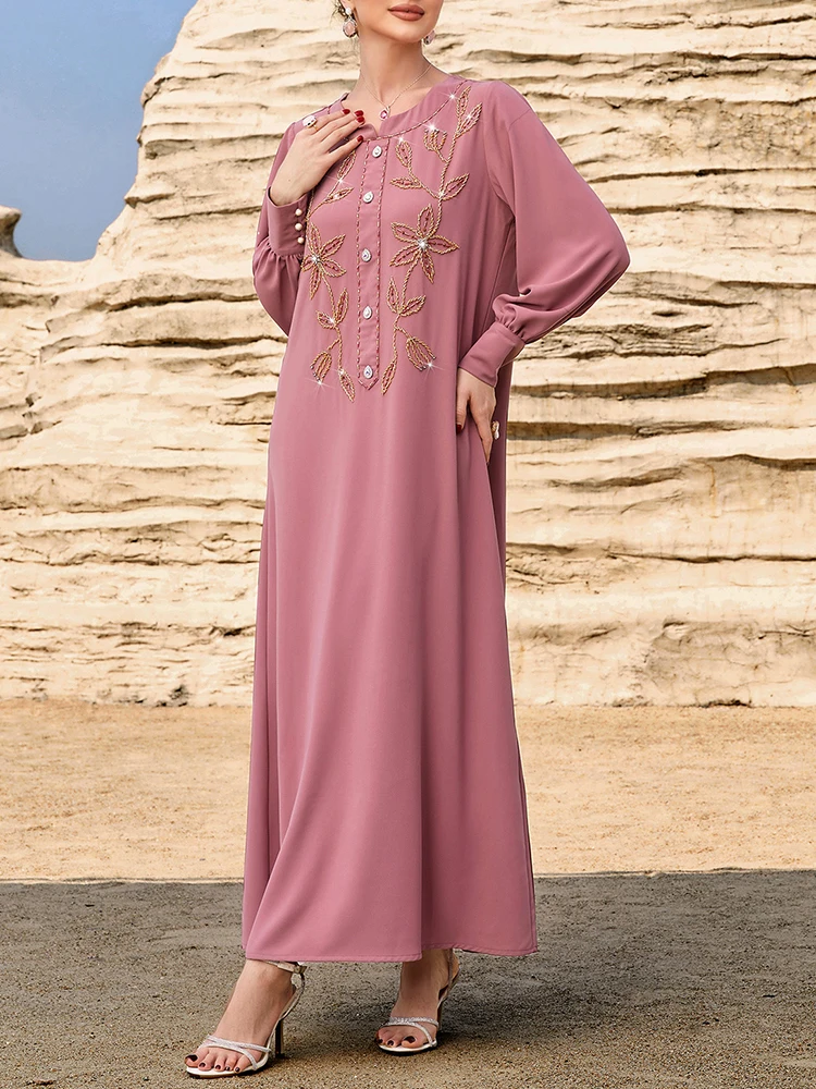 

Mia Muse Ramadan Muslim Luxury Dress for Women Long Sleeve Appliques Sequined Jalabiya Dresses Elegant Kaftan Clothing