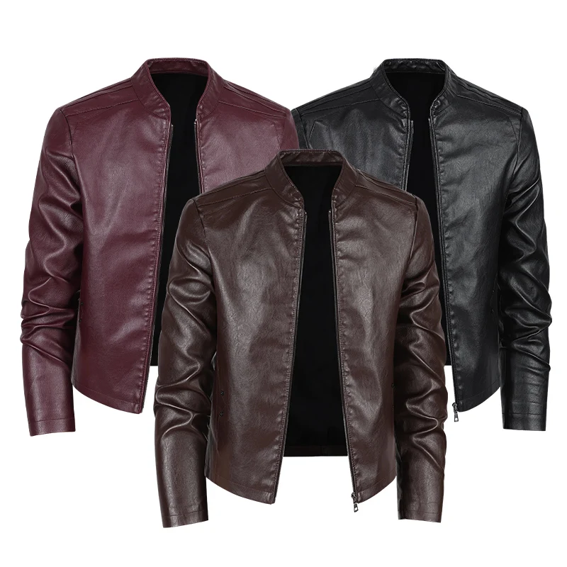 

PU Leather Jackets Mens Business Fit Slim Men's Casual Biker Zipper Motorcycle Leather Jackets Male New Men's Leather Jackets