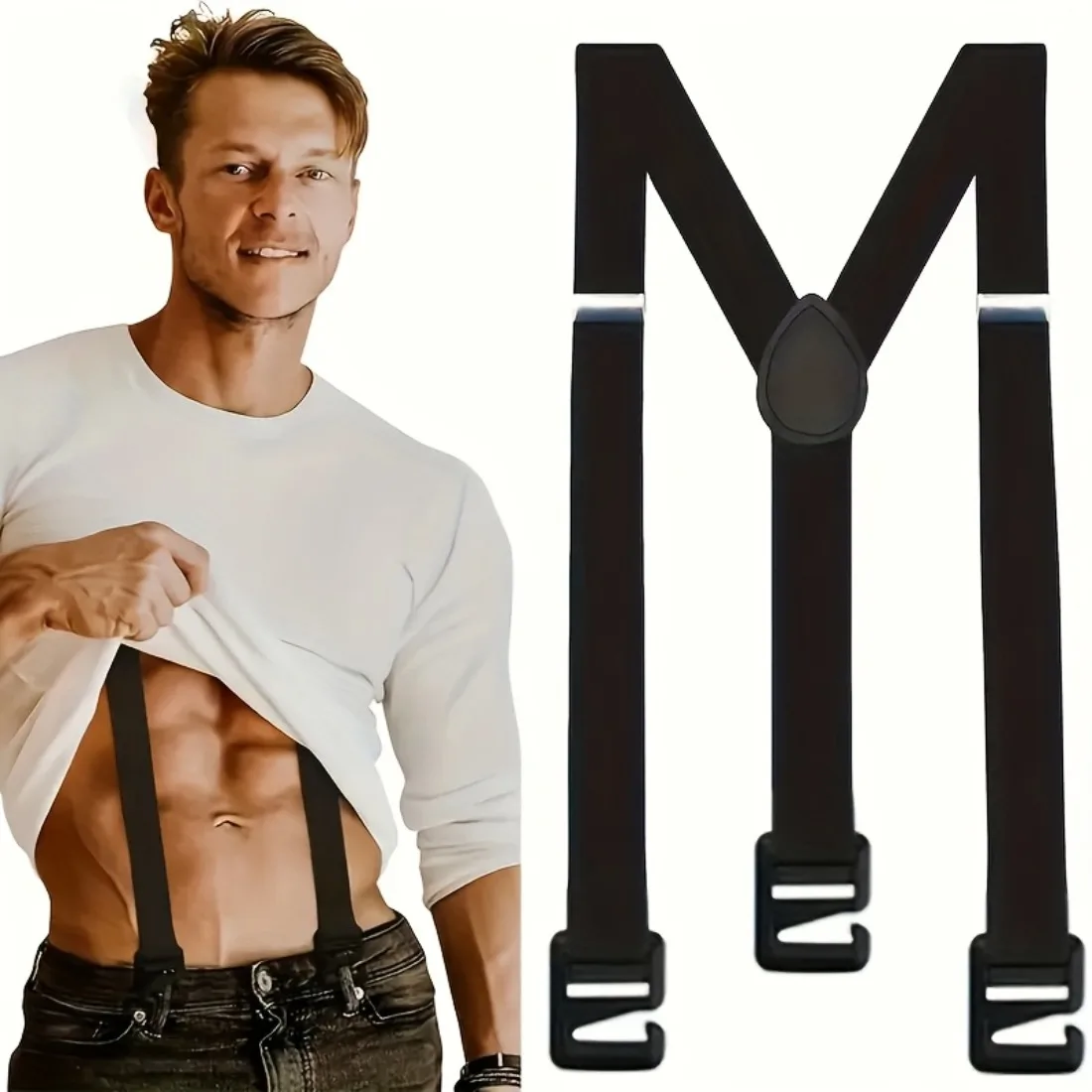 

2-Pack Men's Black Polyester Suspenders, Adjustable Elastic Straps with Plastic Buckles, Comfortable and Durable