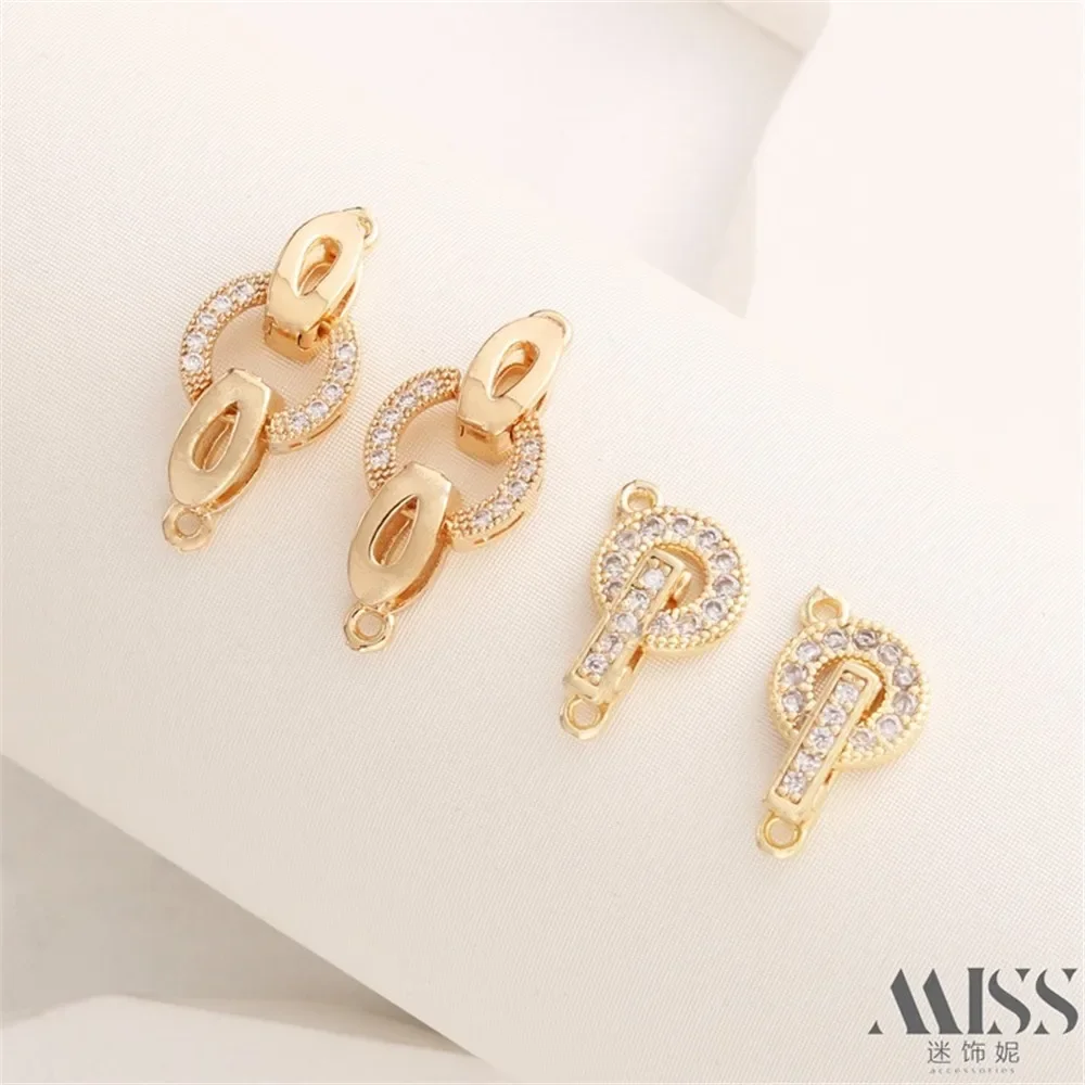 

14K Gold Bag Color-preserving Zircon Bilateral Buckle Round Connecting Buckle DIY Pearl Bracelet Necklace Finishing Accessories
