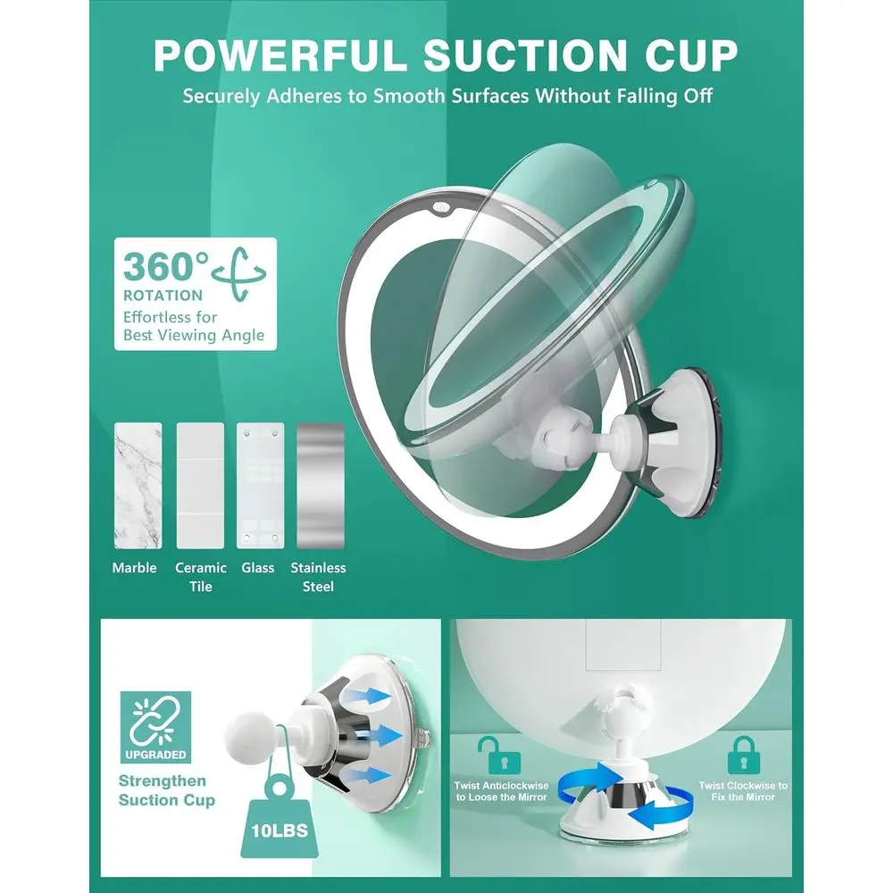 조명이 있는 20배 확대 메이크업 거울 360도 회전 °   회전식, 이중 조명 화장 거울, 휴대용 흡착컵 및 핀셋, 이상적인 선택