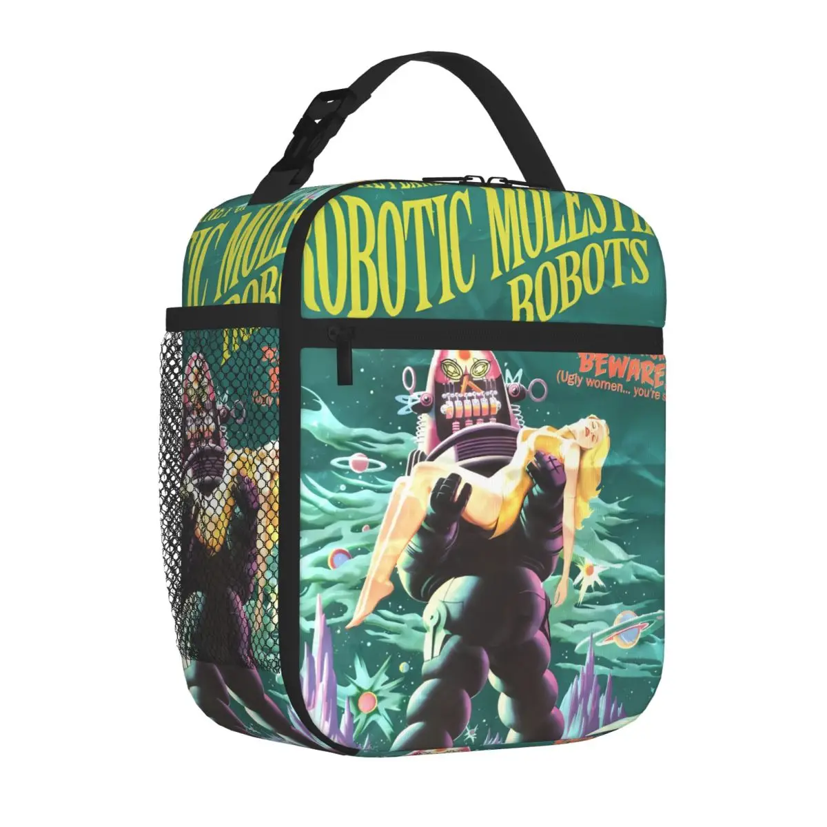 Bestselling Planet Of Robotic Molesting Robots Casual Neoprene Lunch Bag Student Daily Lunch Handbag