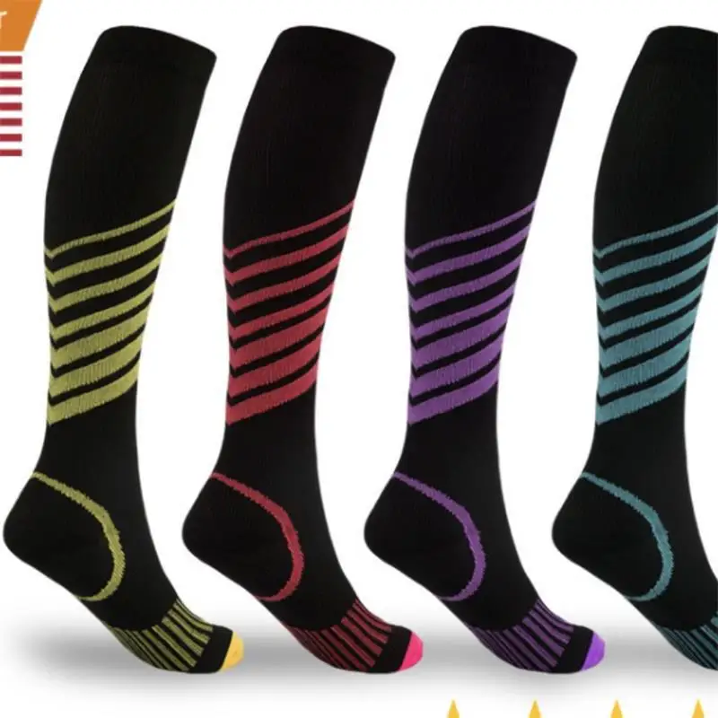 New Nylon Silk Pressure Socks Multicolor Compression Sports Men Women Running Long Tube Hockey Basketball Knee High