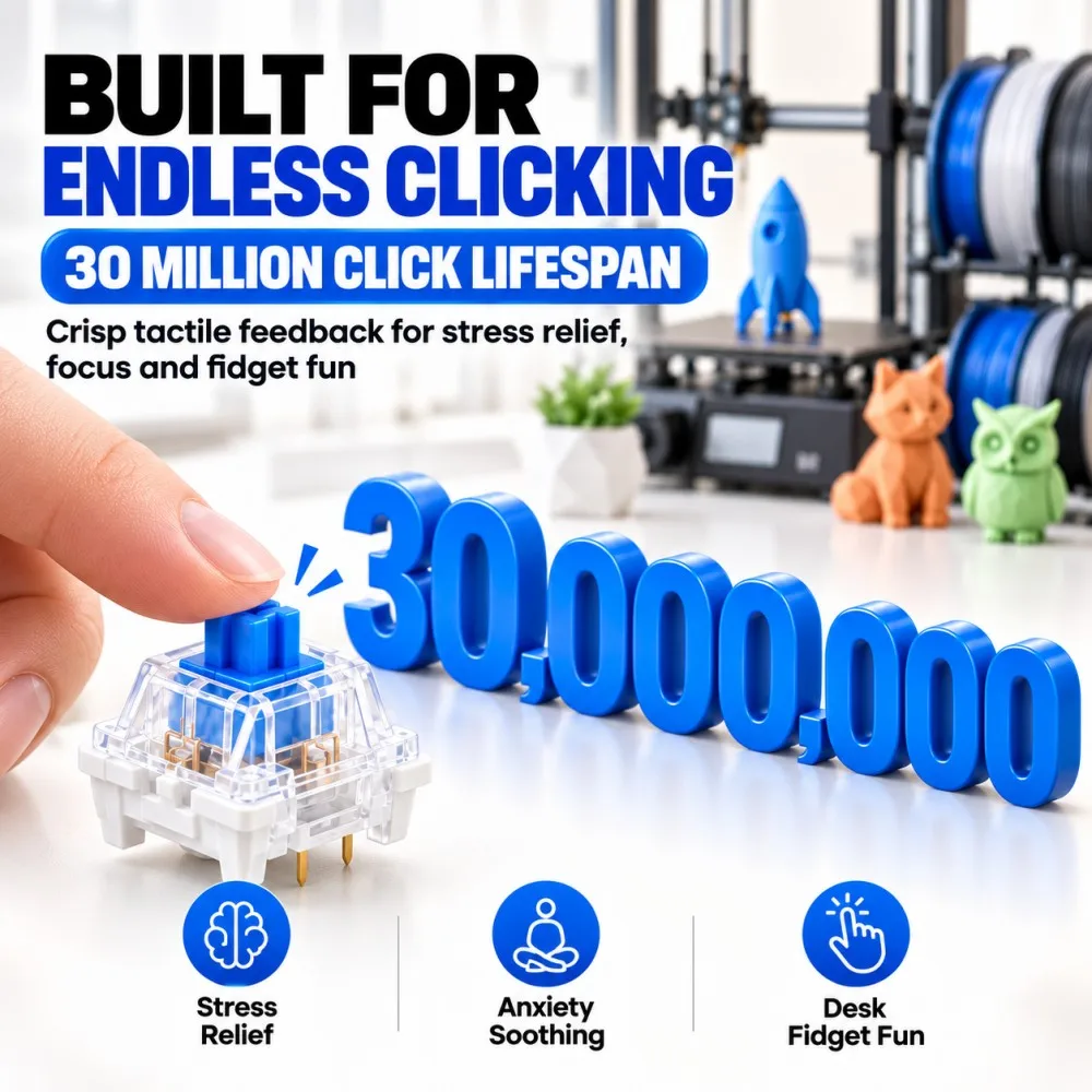 50PCS 3-Pin MX Style Mechanical Keyboard Switches Clicky Keyboard Clickers for 3D Printed Fidget Toys DIY Projects with 10 Keych