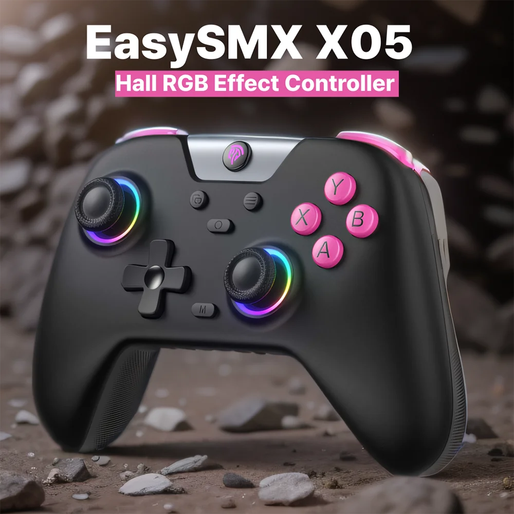 EasySMX-mando inalámbrico X05 con Bluetooth, mando RGB Compatible con PC/teléfono/Switch/Steam, Efecto Hall, frecuencia de sondeo de 1000Hz