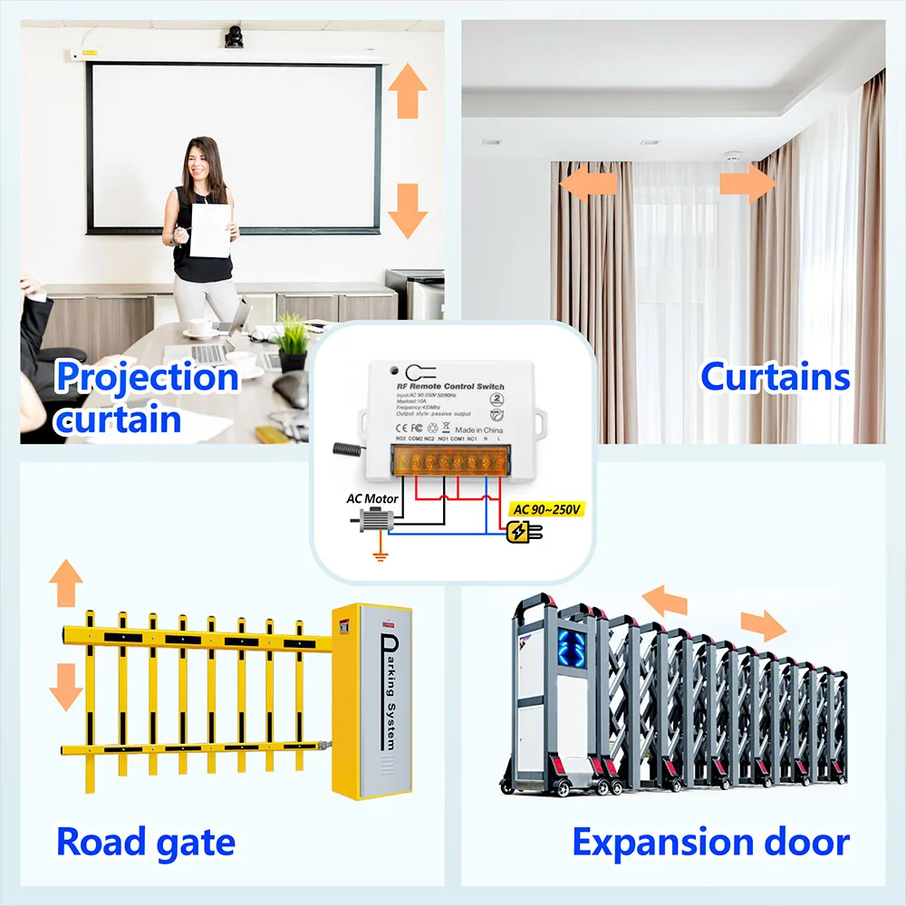 RF 433 Mhz Wireless Remote Control Switch Relay 220v 2 channels Big Receiver and Transmitter for Motor Garage Door Gate Curtain