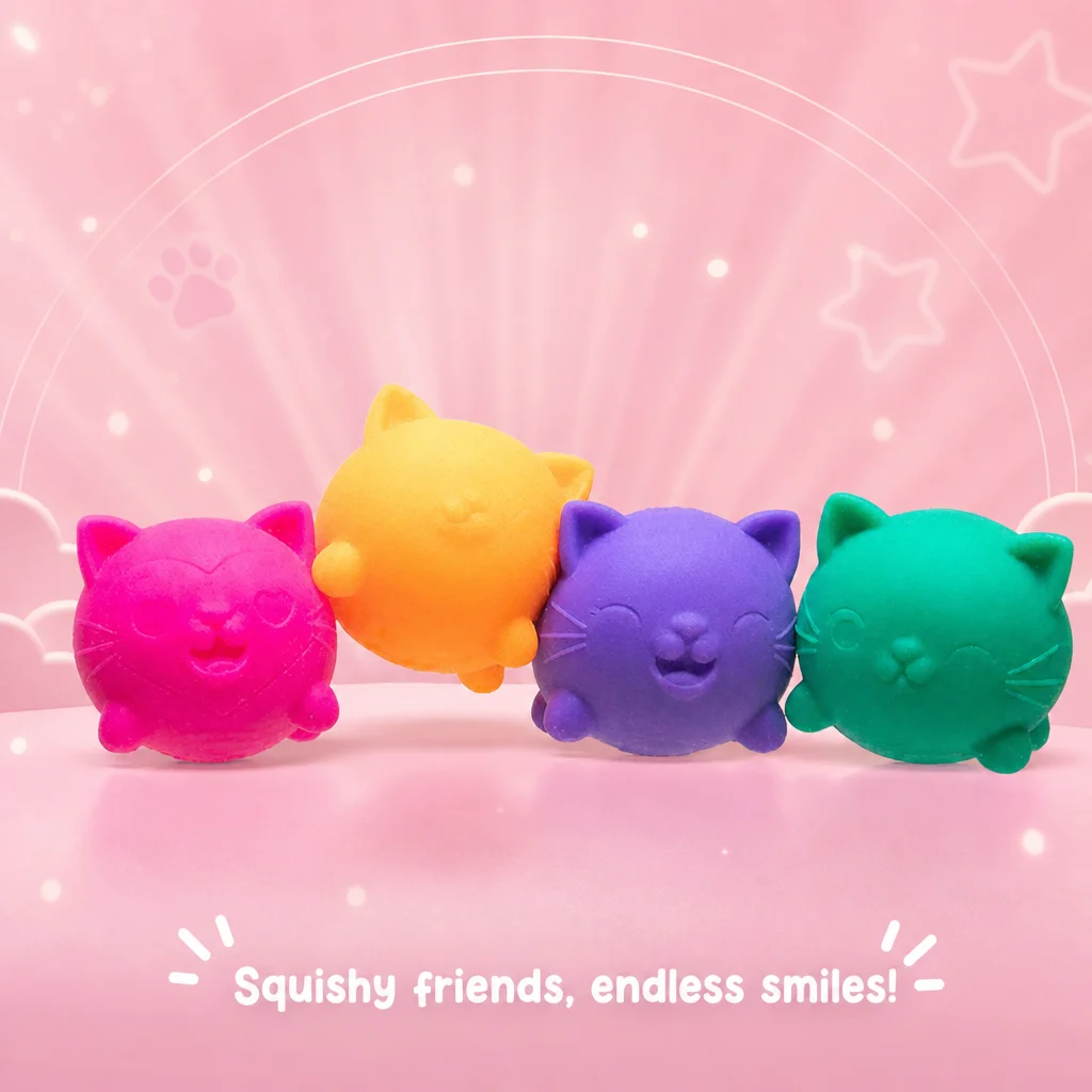 NeeDoh Teenie Cool Cats Squishy Cute Cat Mini Finger Toy Set Stress Relief Fidget Sensory Play for Kids Toddlers Adults