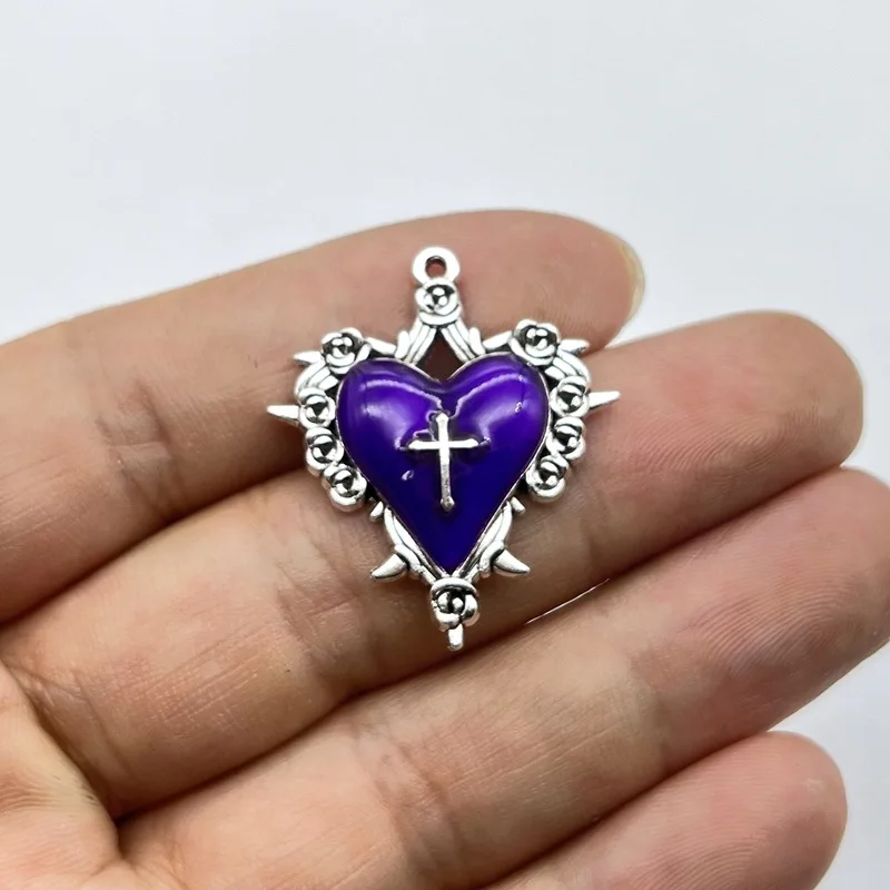 6pcs Dark Style Thorn Rose Cross Heart Charms