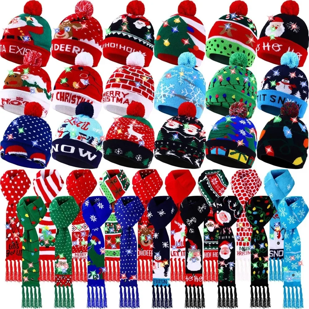 

36 Pcs Christmas LED Scarf and Beanie Set