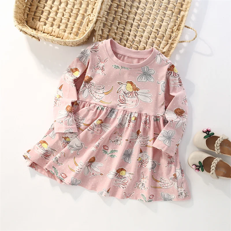 Jumping Meters 2-7T vestidos de princesa de manga larga para niñas estampado de cuento de hadas de animales otoño primavera Venta caliente vestidos