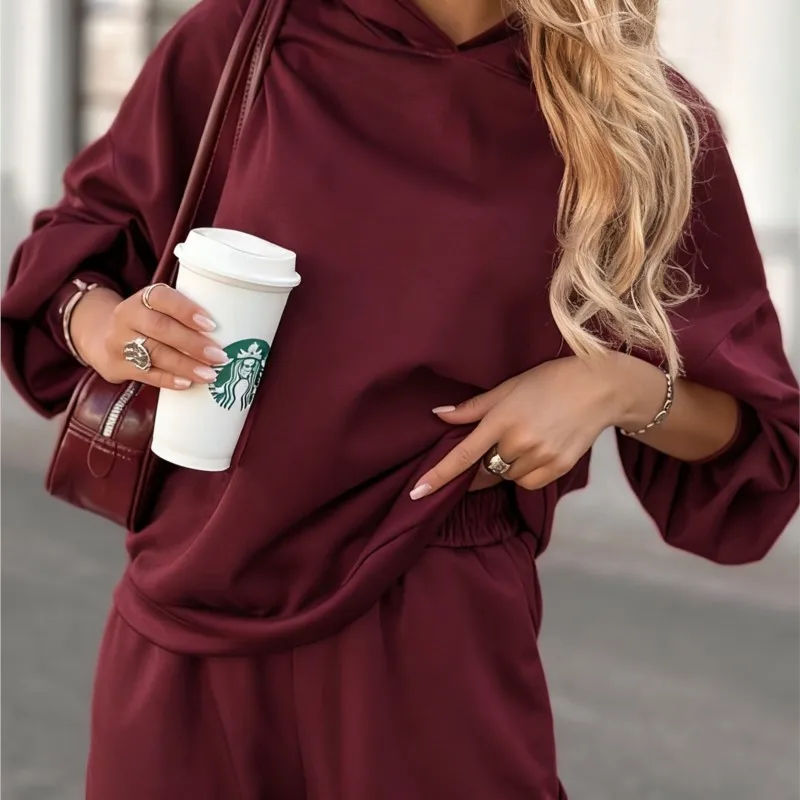 جديد الخريف الشتاء تنوعا الرياضة نمط بلون دعوى المرأة جولة الرقبة طويلة الأكمام فضفاضة البلوز بنطال ذو قصة أرجل واسعة 2 قطعة مجموعة #3