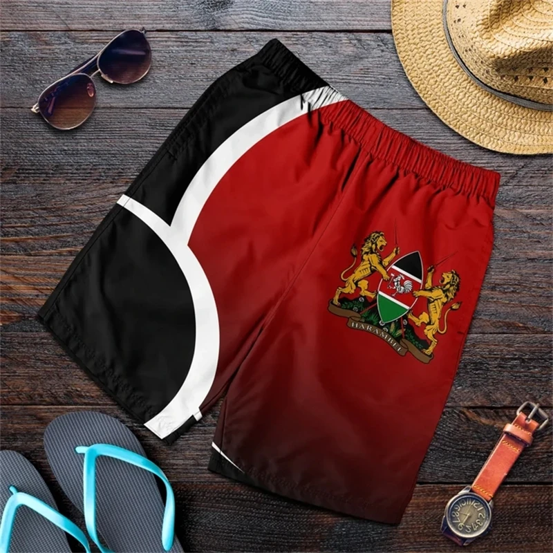 Kenya Map Flag Graphic Short Pants For Men Clothes Hawaiian Boy Beach Shorts National Emblem Trunks Africa Country Kids Trousers