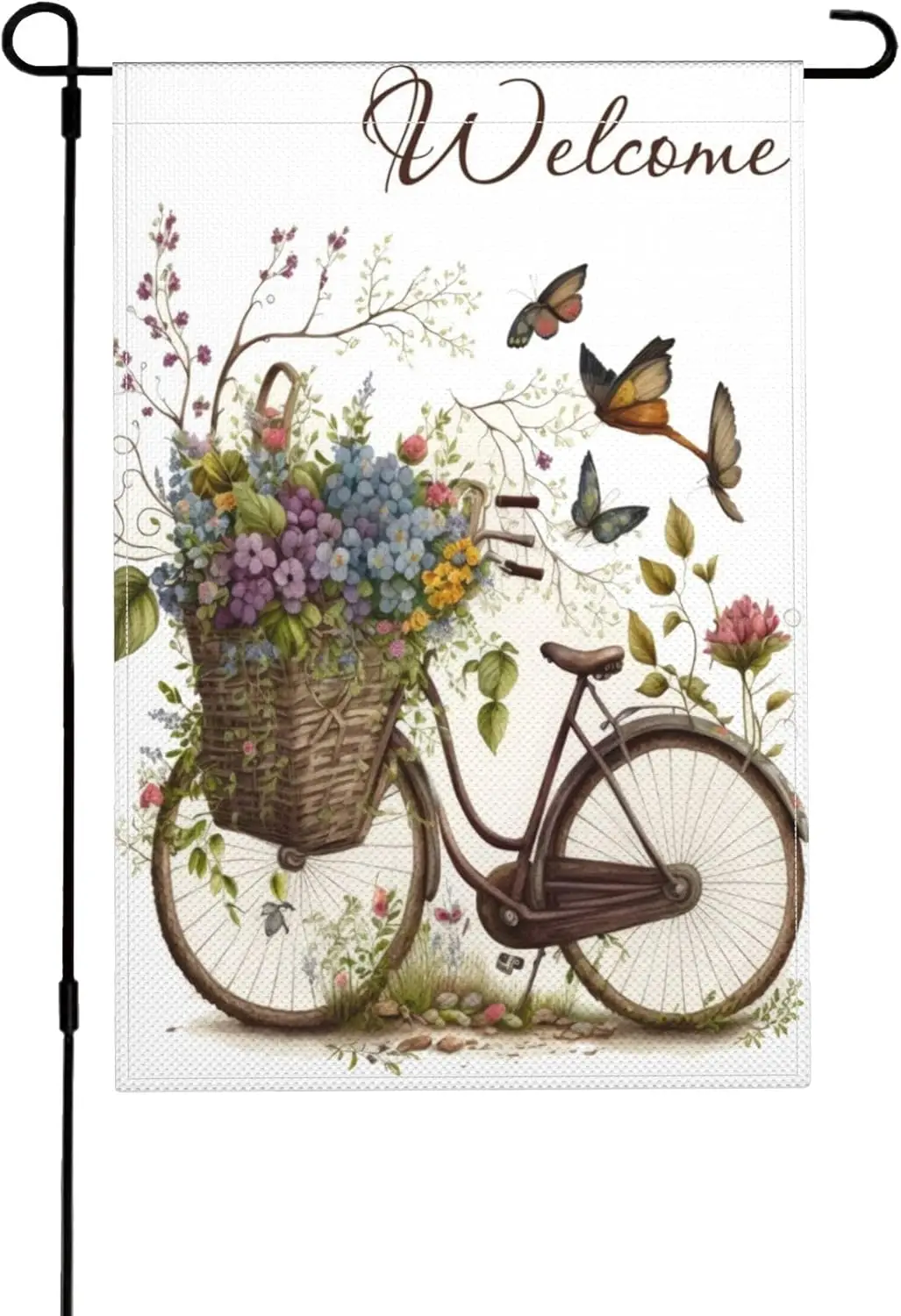 Welcome Bicycle Garden Flag Double Sided Blue Bicycle And Flowers Spring Summer Outdoor Flag Yard Lawn Decor 12x18 Inch (Onl yyi