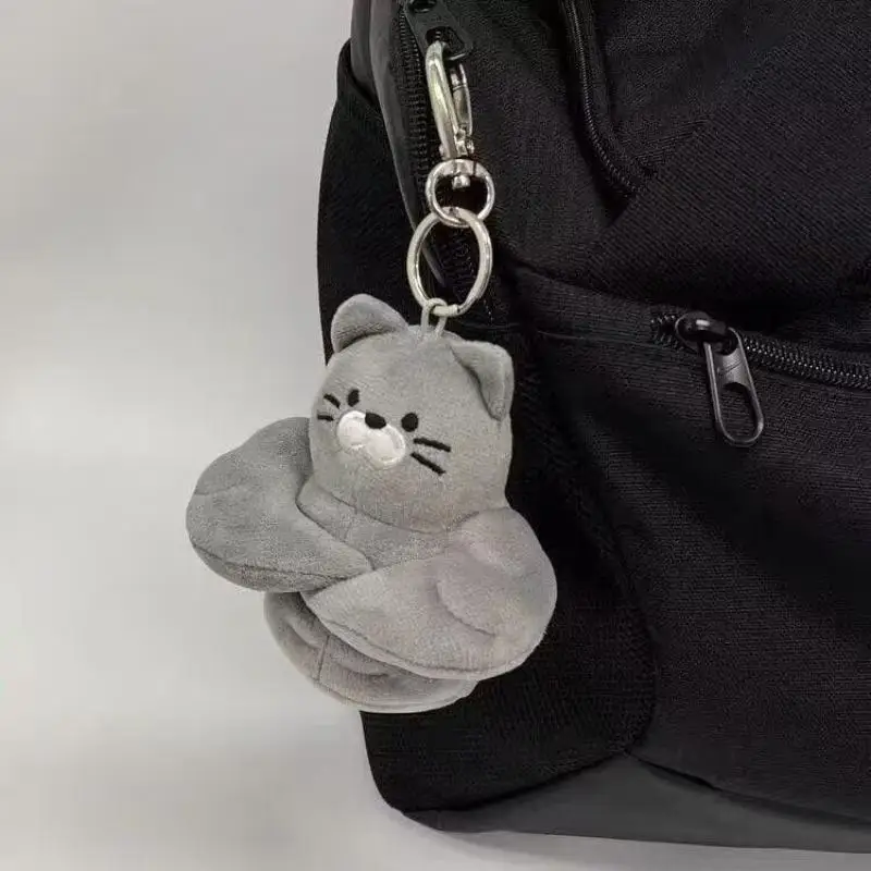 *New Sale Soft Fluffy Gray Muscle Cat Plush Keychain Cartoon Plush Keyring Bag Pendant Backpack Ornament Gift For Cat Lovers