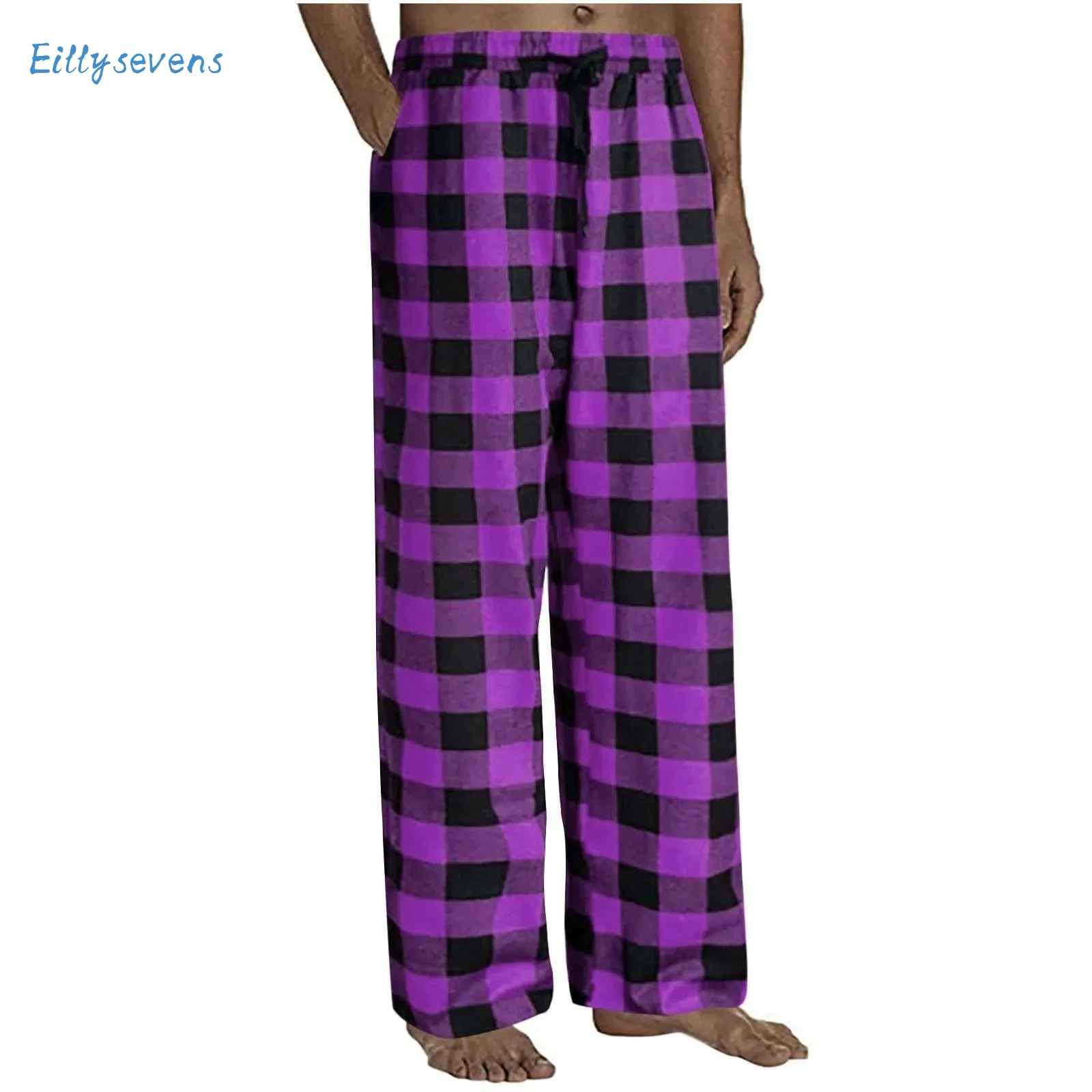 

Full Seasons Plaid Pants Men S-3xl Casual Straight Trousers Loose Sport Harajuku Pants Fashion Plaid Drawstring Pajama Pants