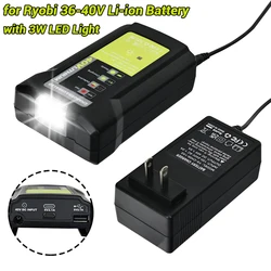 Battery Adapter For Ryobi 36-40V Lithium Battery With 3W LED Work Lamp USB Type-C Phone Charger EU US Plug Battery Charge Tool