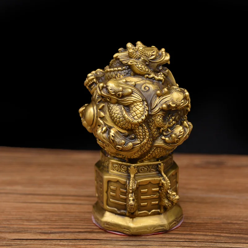 Respecting the Emperor: Bronze Eight Trigrams Nine Dragons Playing with Pearls, a Gift and Decorative Piece wi