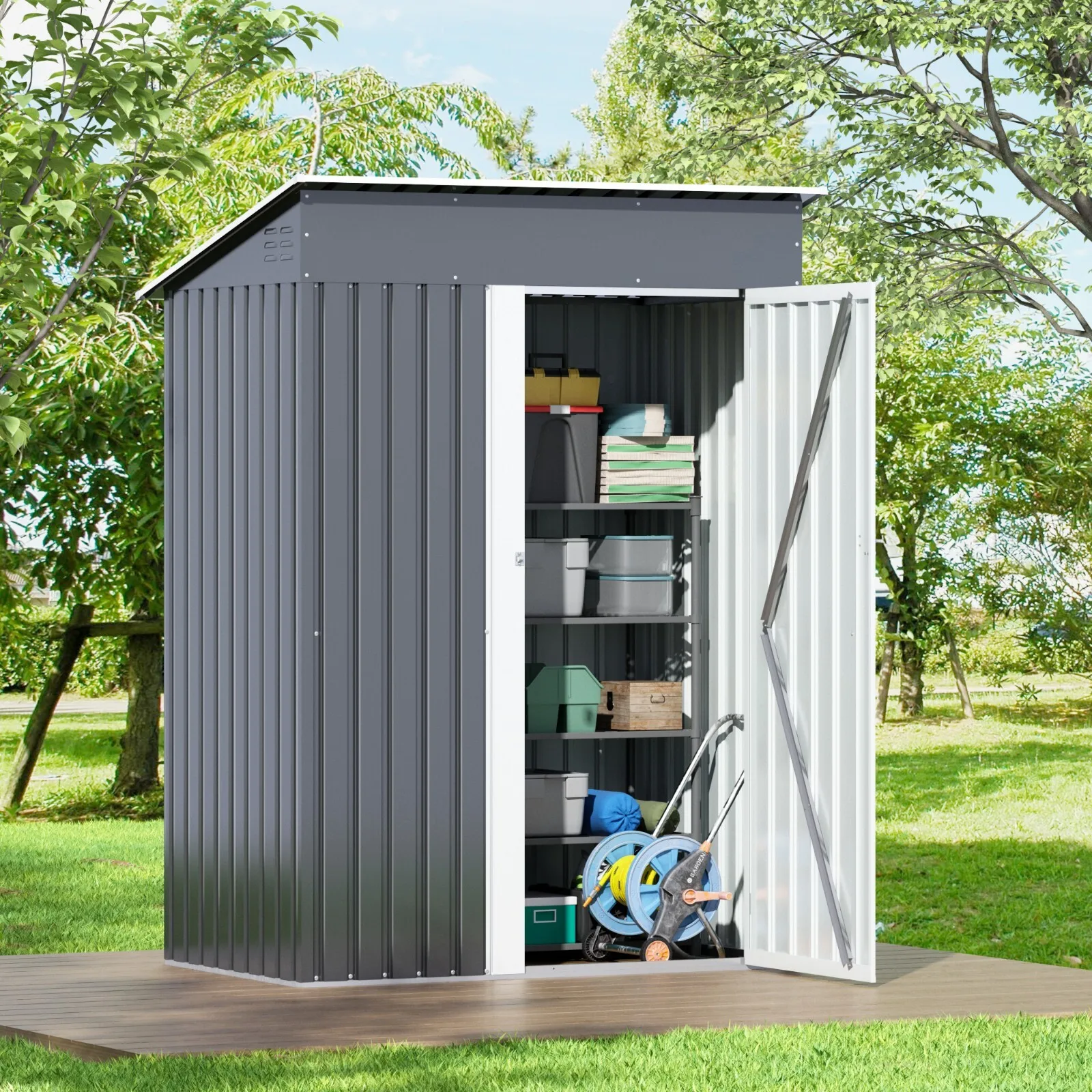 

5' x 3' Outdoor Metal Storage Shed w Lockable Door for Backyard Garden Patio