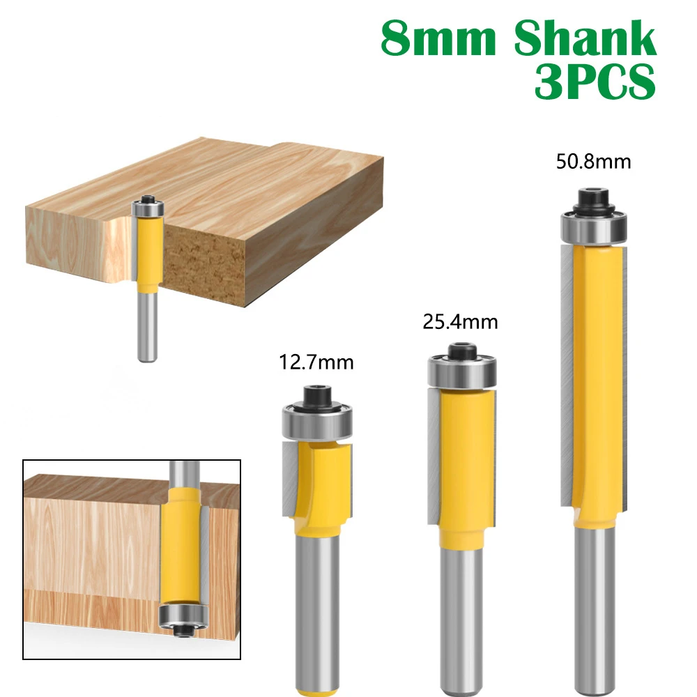 

1PC 8MM Shank Milling Cutter Wood Carving 2" Flush Trim Router Bit with Bearing for Wood Template Pattern Bit Carbide