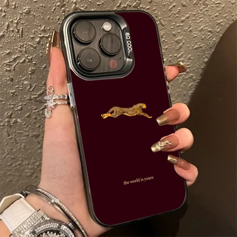 Funda de Teléfono con Diseño de Leopardo Rojo Vino para iPhone 11 12 13 14 Plus 15 16 17 Air Pro Max 16E, Resistente a Impactos