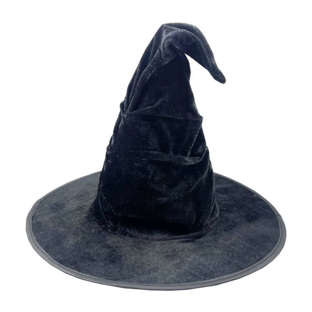 

Halloween Folds Witch Wizard Black Velvet Pleated Witch Hat Party Cosplay Costume Headgear Devil Cap Props Decoration for Adult