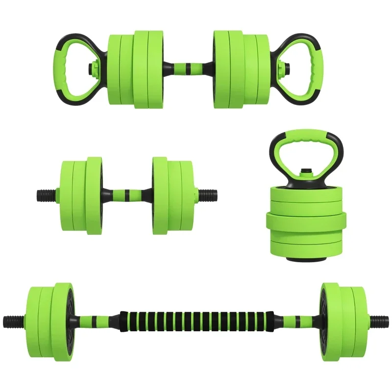 20kg Four-In-One Adjustable Weight Dumbbells Set, Barbell, Kettlebell, Push Up Stand - Green
