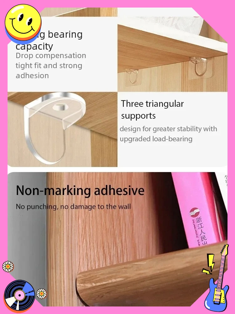 4/10pcs Divisori per guardaroba Staffe per divisori per armadio da cucina appiccicose senza marcatura Staffe di supporto per strato antiscivolo antiscivolo laterale