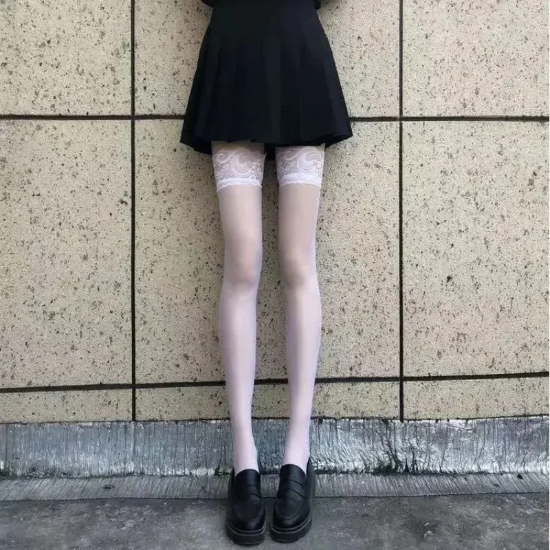 JK ازياء النساء مثير الفخذ العليا جوارب شبكية لوليتا بنات القوطية الشرير شفافة فوق الركبة الأحمر واسعة حافة جوارب طويلة