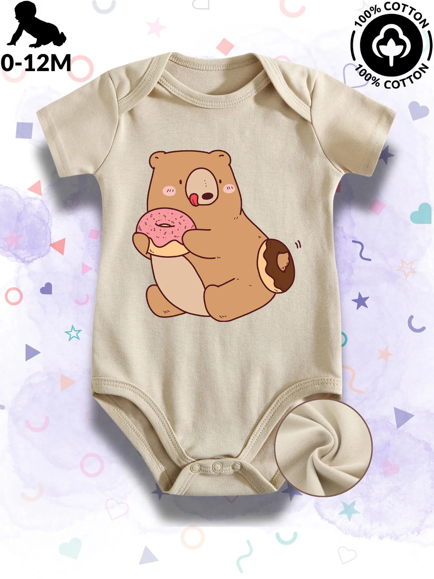 

Детский комбинезон унисекс Bear And Donuts, 100% хлопок, мягкий, всесезонный, бежевый, 190 г/м²