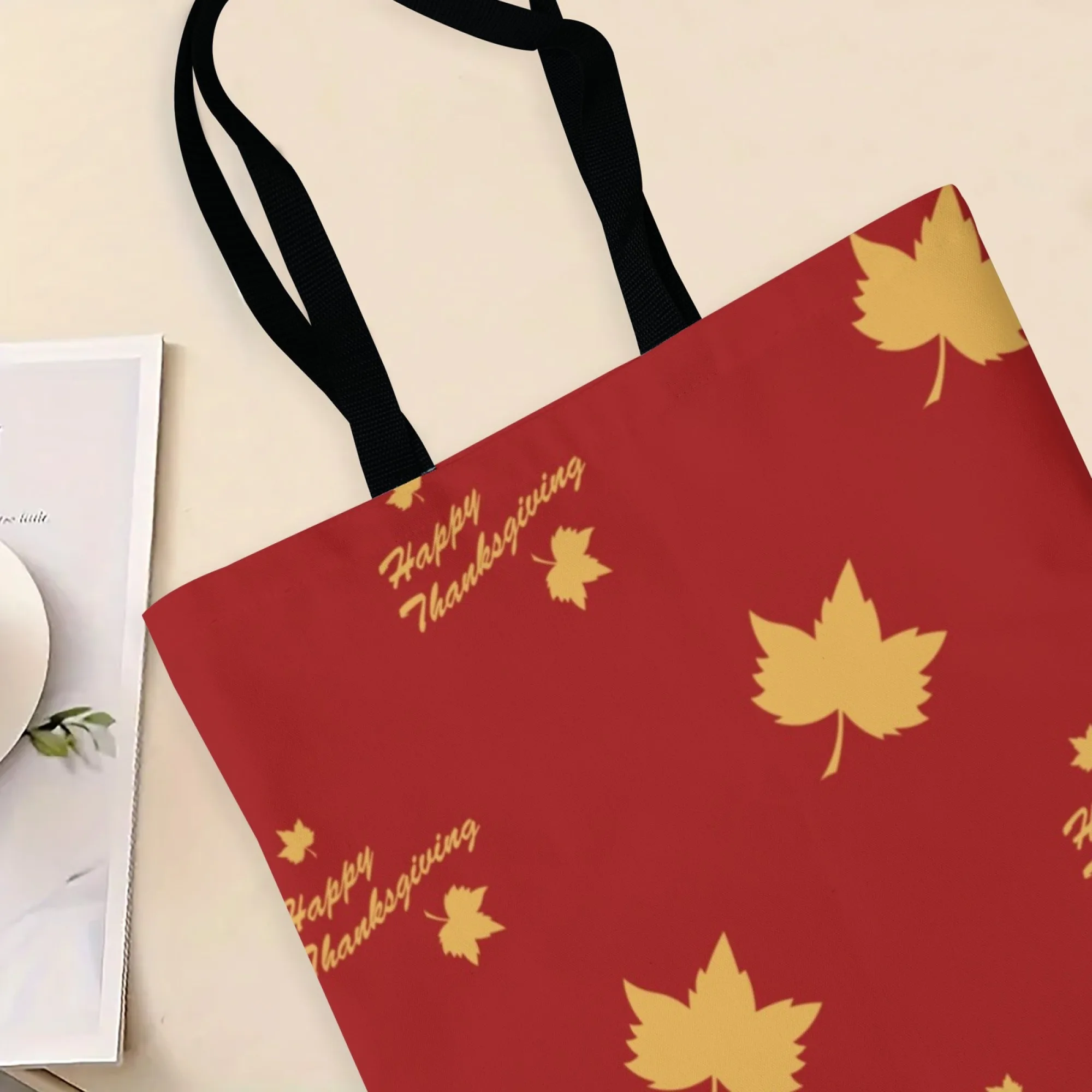 صديقة للبيئة الشكر القيقب قماش حمل حقيبة حمراء احتفالية التوضيح الكتف المرأة قابلة لإعادة الاستخدام التسوق مثالية لمستخدمي البيئة #6