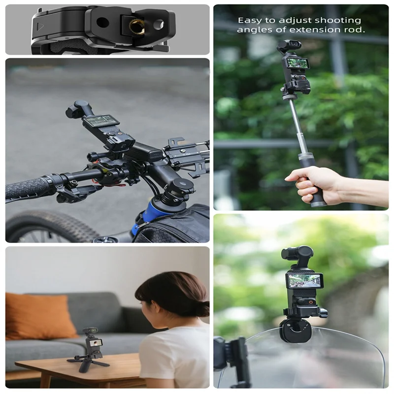 【Hot Items】Quick Release Adapter Mount Windshield For DJI Pocket 3 For DJI Pocket 3 Accessories Cat Ear Tabletop Bicycle Black