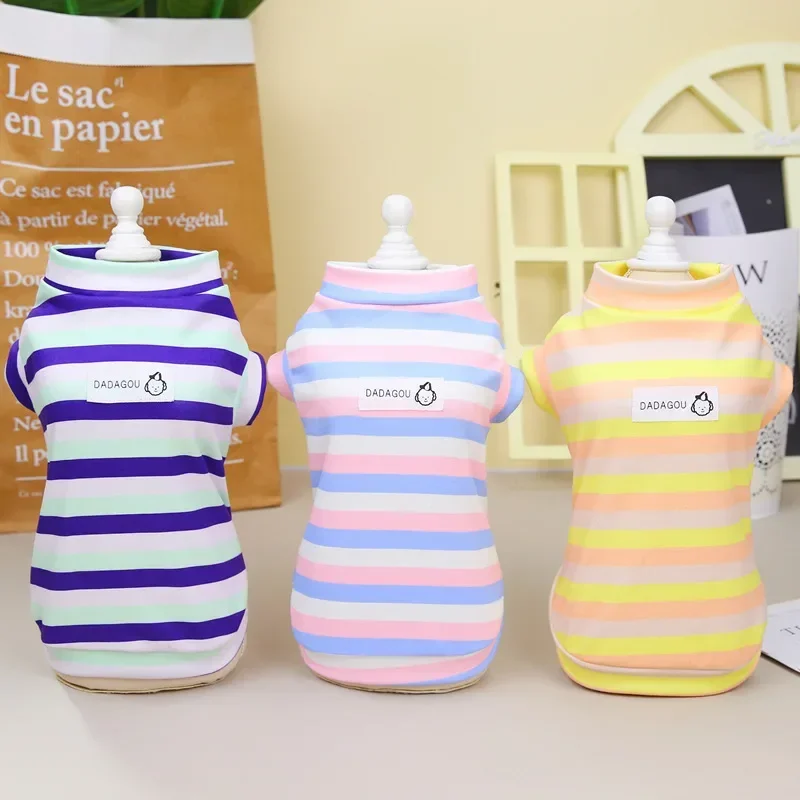 

Striped Color Pet Clothe Soft Cotton Pet Clothing Breathable Puppy Cat Pullover Costume Coat Chihuahua Bulldog Shirt Accessories