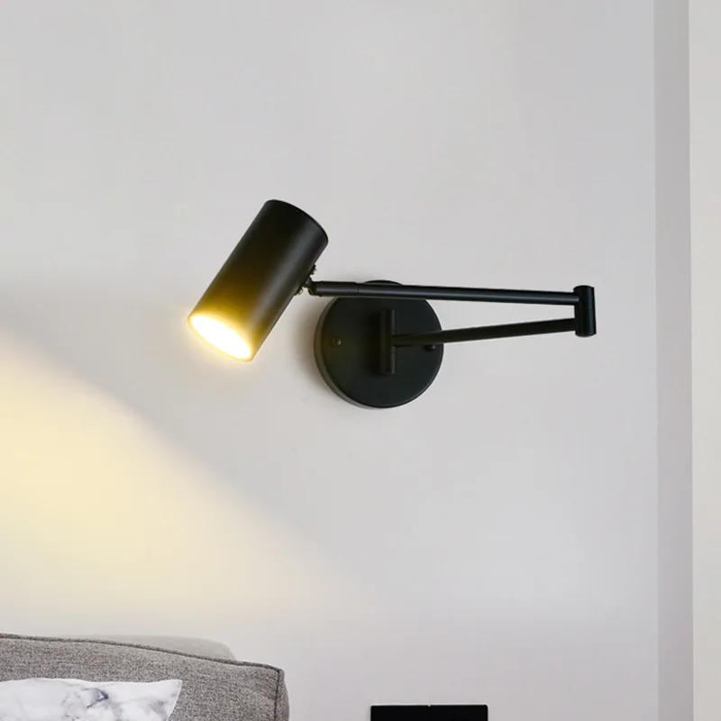 Bedside reading wall lamp Nordic minimalist modern bedroom, study, hotel room folding telescopic long rod rocker arm wall lamp