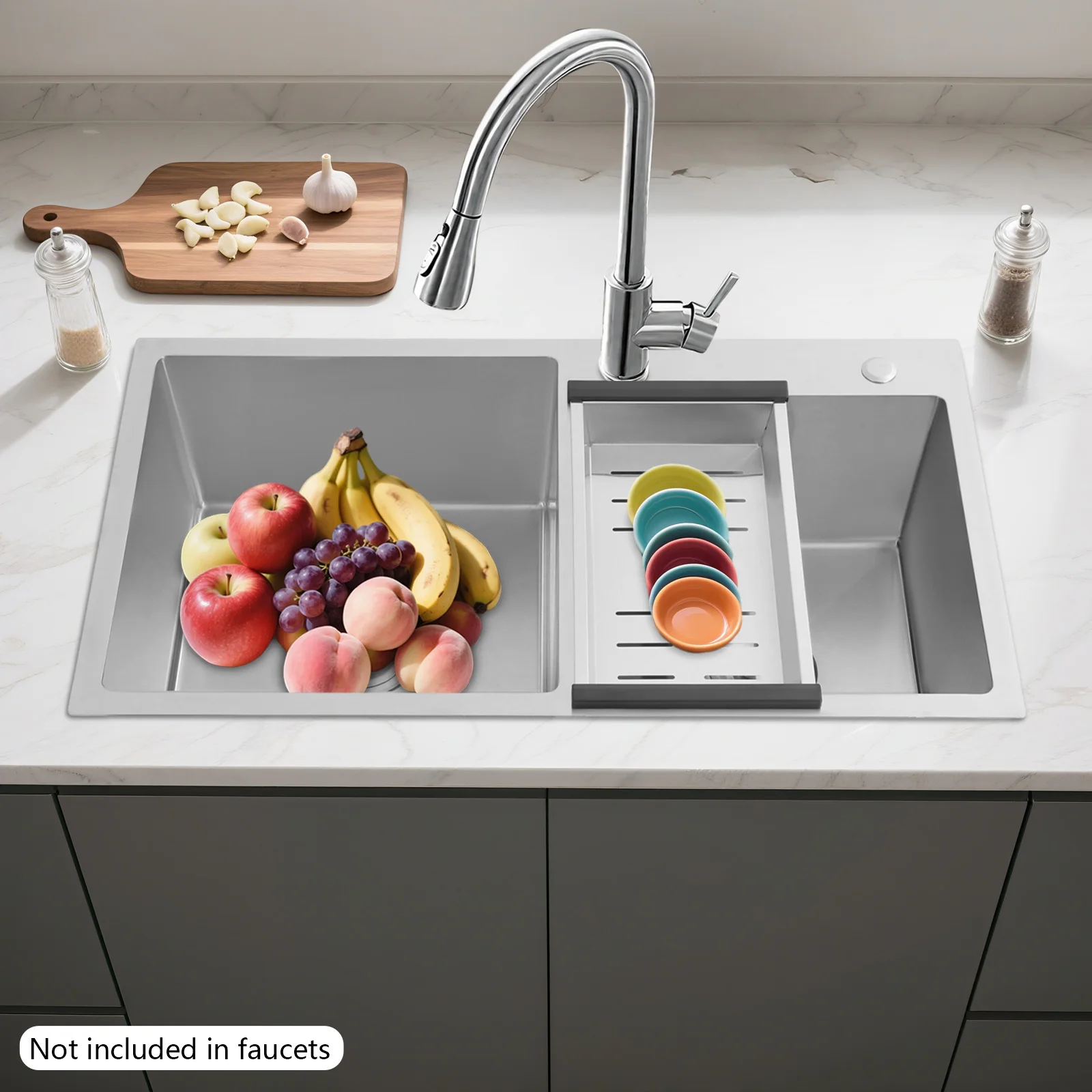 

Drop-in Kitchen Sink, 30" x17'' Double Bowl Stainless Steel Built-in Kitchen Sink w/Drain Double Basin with Accessories Black
