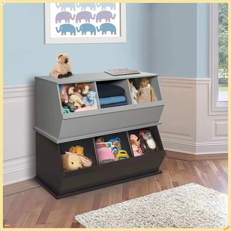 

Espresso Stackable 3 Bin Kids Toy Storage Cubby - Nursery Organizer with Removable Bins for Toys & Books