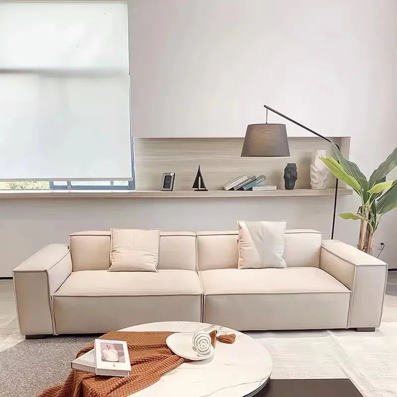 Italian simple tofu block small apartment living room double cloth sofa beige ins Nordic style sofa design